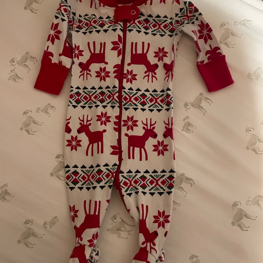 Hanna Andersson Red and White Reindeer Holiday Footie